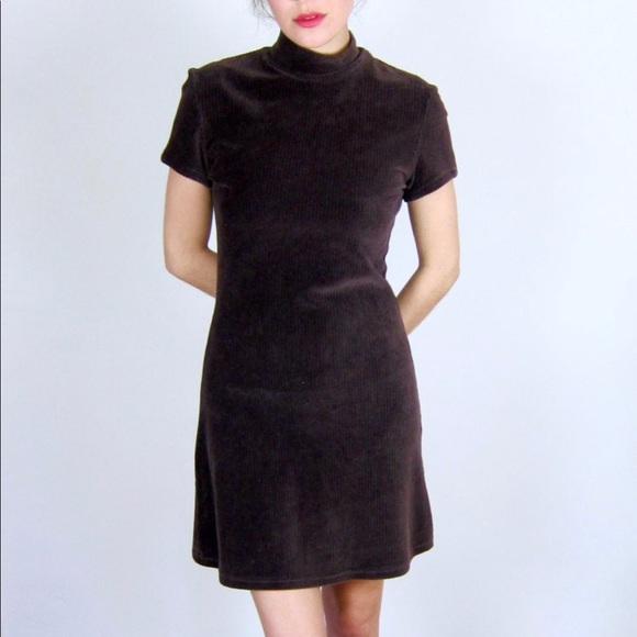 Brown stretch 90s corduroy mini dress - Picture 6 of 7